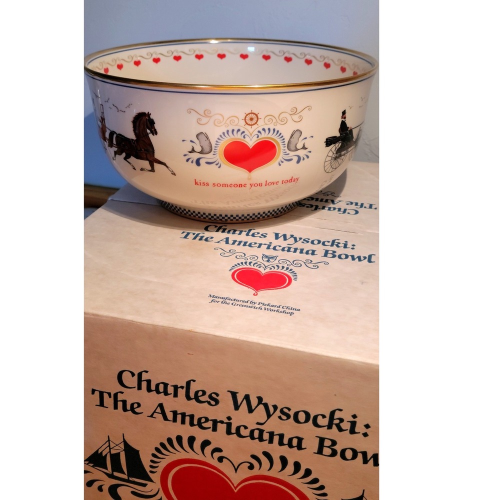 NIB Charles Wysocki Americana Bowl Heart‎ Horse Carriage Patriotic Collectible